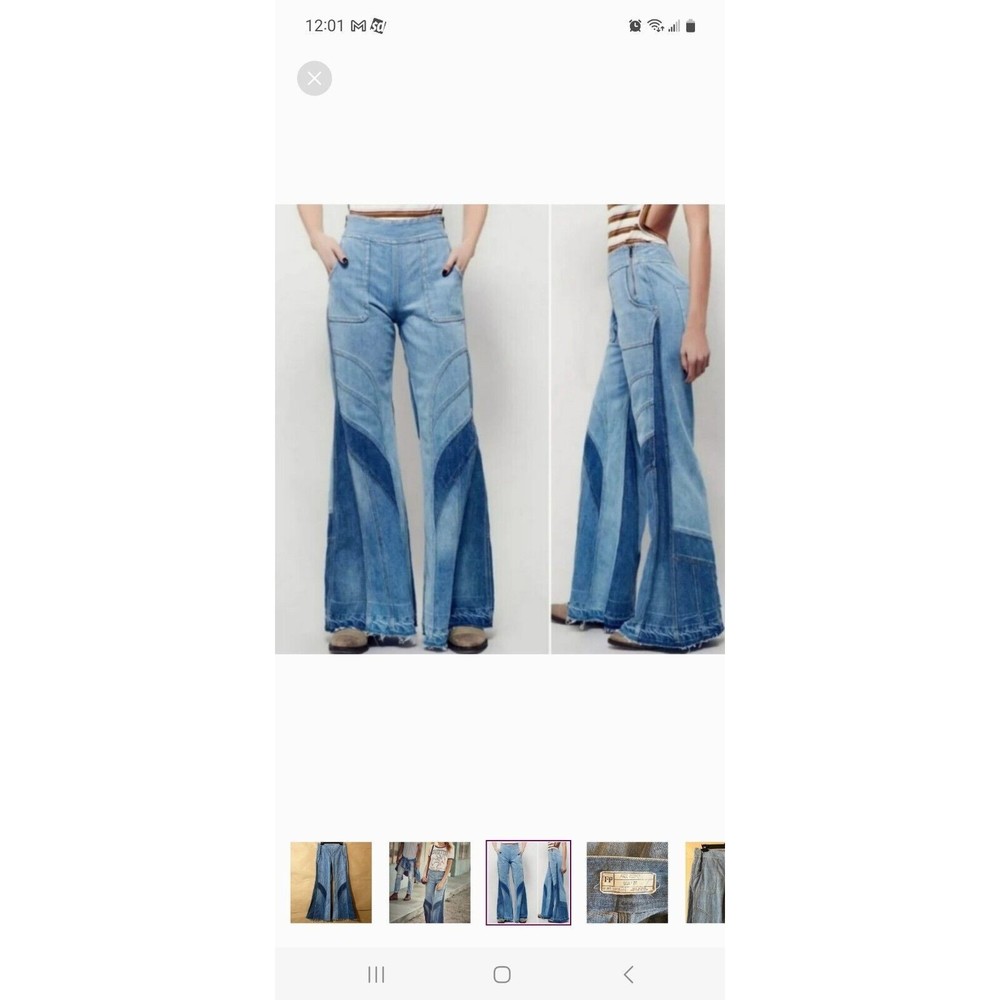 Free People Tidal Wave Flare Bel Bottom Retro Hippie Boho Panel Denim Jeans 27
